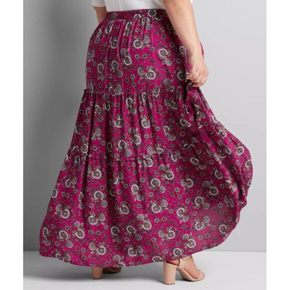 LANE BRYANT UEC Size 14/16 Tiered Purple Maxi Skirt Paisley pull on bohemian - Picture 2 of 11